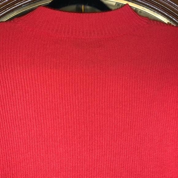 Vintage 90’s Andrea Viccaro Ribbed-Knit Mock Neck Short Sleeve Poppy Sweater Top - Picture 13 of 16